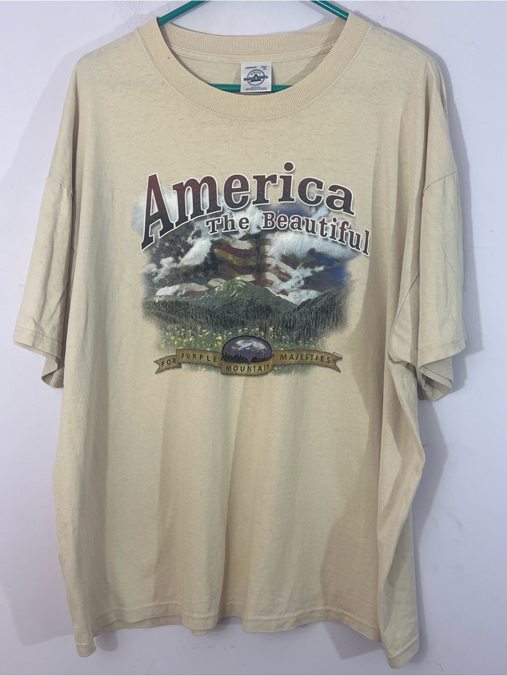 Vintage America The Beautiful Patriotic Graphic Tee XL Purple Mountain Majesties